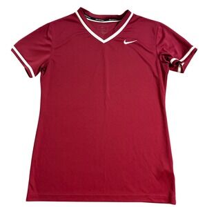 Nike Softball Team Jersey Maroon Burgundy V-Neck Athletic Top Womens Large